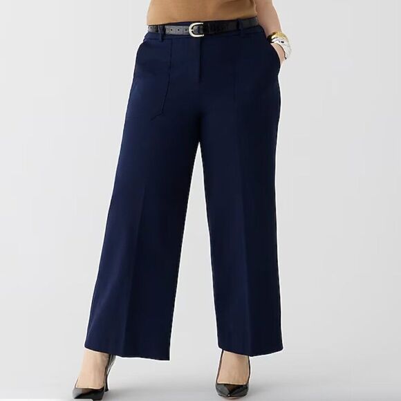 J. Crew Sydney wide-leg pant in bi-stretch cotton blend in Navy NWT size 00 - Picture 1 of 12
